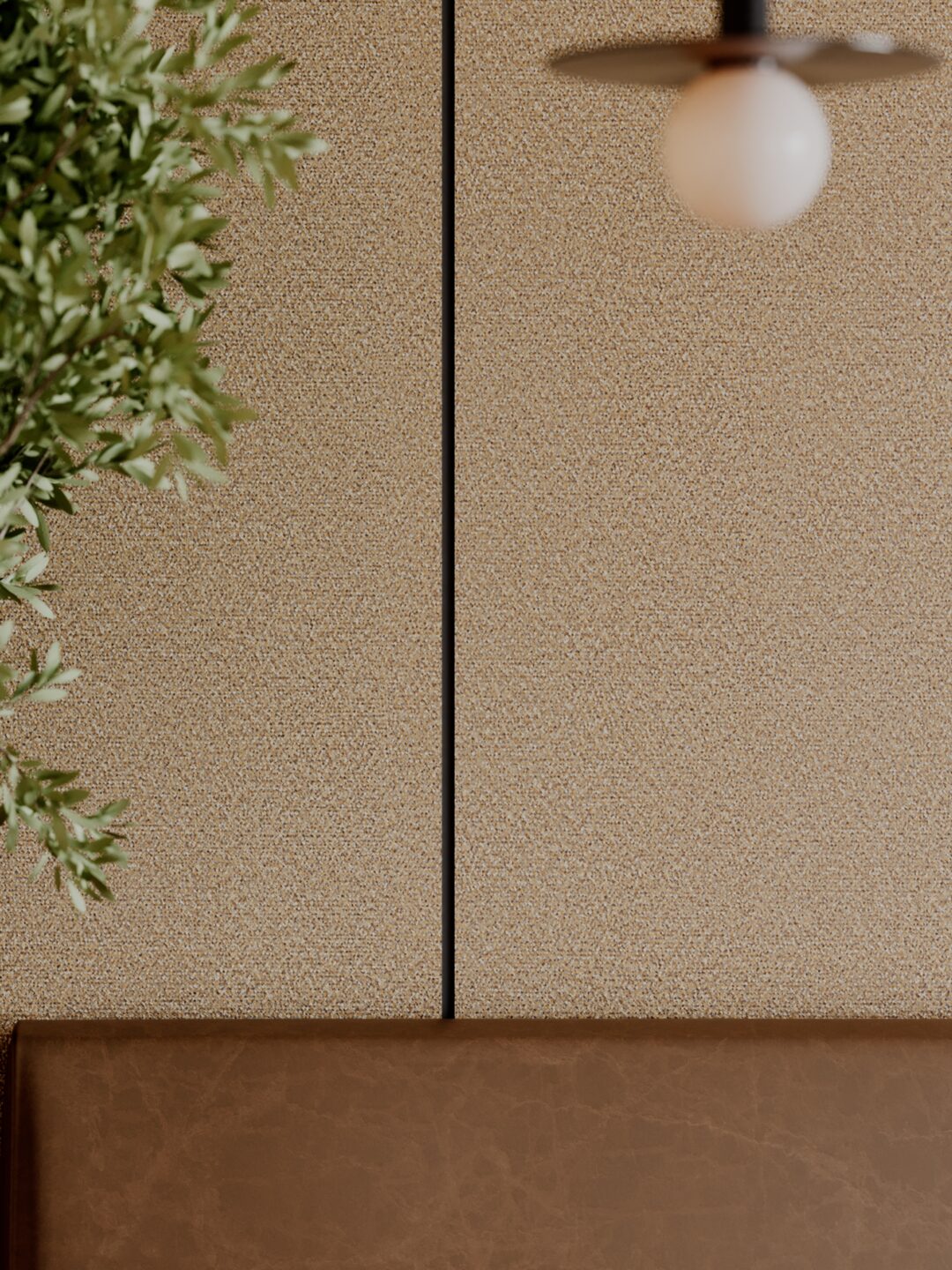 Render van een detail afbeelding van een restaurant met wandafwerking uitgevoerd in FD57 Nadir