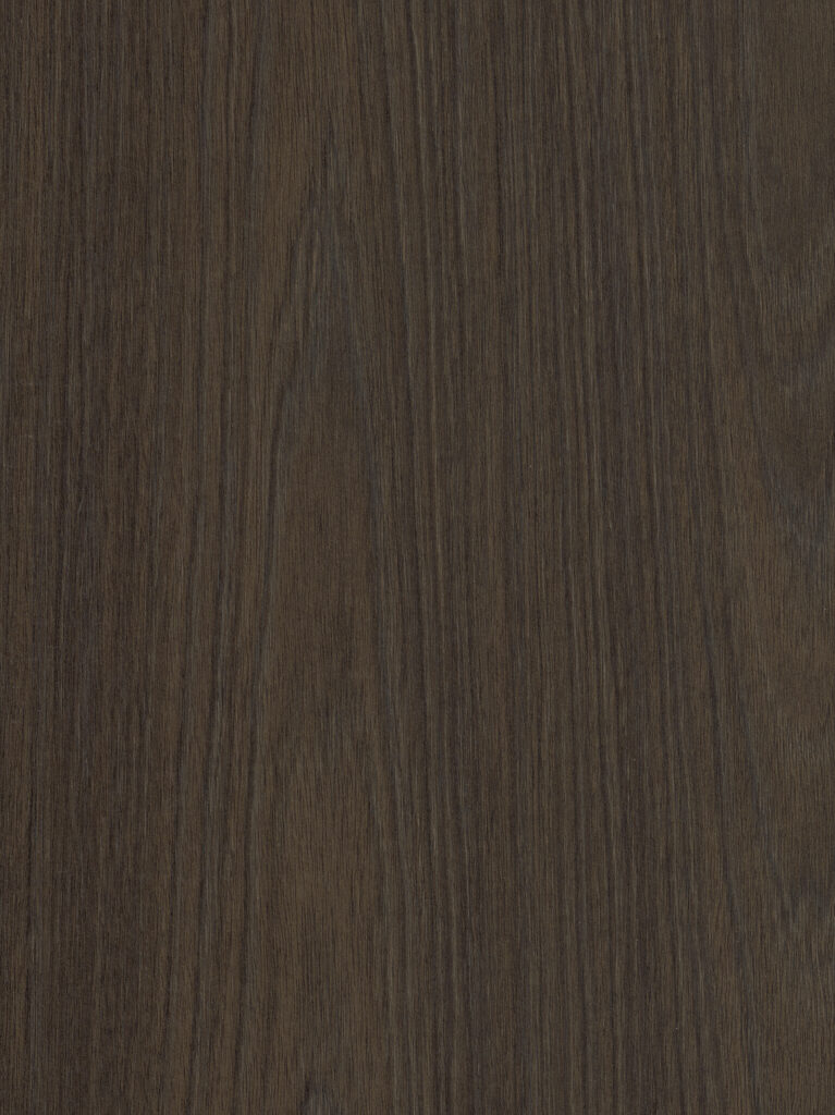 Detailafbeelding van decoratief plaatmateriaal met een diepe warm bruine houttextuur, de S226 Annara van Cleaf.
